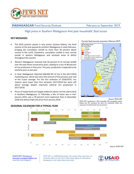 February to September 2019 High Prices in Southern Madagascar Limit Poor Households’ Food Access