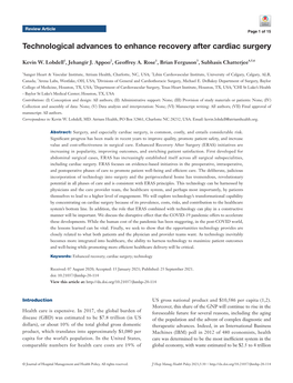 Technological Advances to Enhance Recovery After Cardiac Surgery