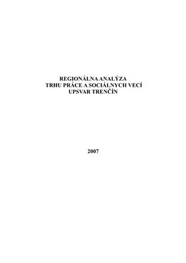 Regionálna Analýza Trhu Práce a Sociálnych Vecí Upsvar Trenčín