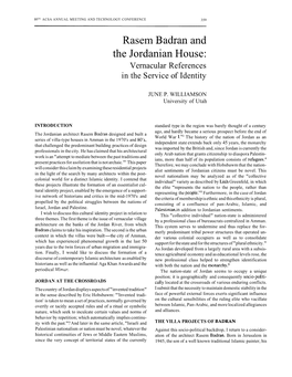 Rasem Badran and the Jordanian House: Vernacular References in the Service of Identity