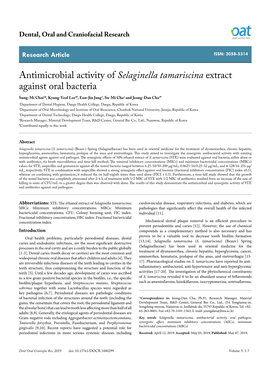 Antimicrobial Activity of Selaginella Tamariscina Extract Against Oral Bacteria