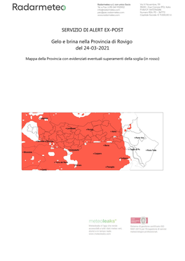 SERVIZIO DI ALERT EX-POST Gelo E Brina Nella Provincia Di Rovigo Del