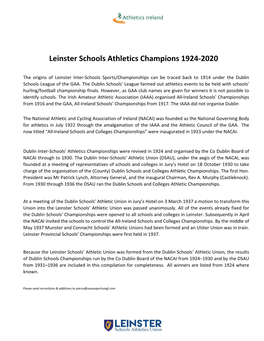 Leinster Schools Athletics Champions 1924-2020