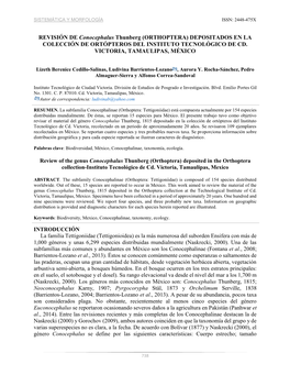 REVISIÓN DE Conocephalus Thunberg (ORTHOPTERA) DEPOSITADOS EN LA COLECCIÓN DE ORTÓPTEROS DEL INSTITUTO TECNOLÓGICO DE CD