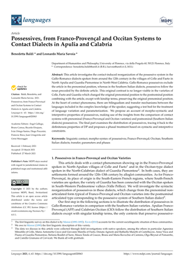 Possessives, from Franco-Provenēal and Occitan Systems to Contact Dialects in Apulia and Calabria