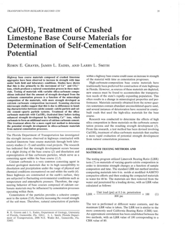 Ca(OH)2 Treatment of Crushed Limestone Base Course Materials for Determination of Self-Cementation Potential