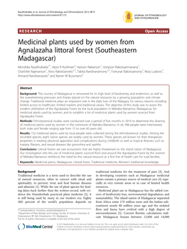 Medicinal Plants Used by Women from Agnalazaha Littoral