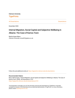 Internal Migration, Social Capital and Subjective Wellbeing in Albania: the Case of Kamza Town
