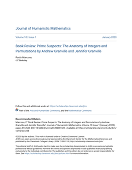 Prime Suspects: the Anatomy of Integers and Permutations by Andrew Granville and Jennifer Granville