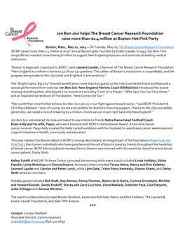 Jon Bon Jovi Helps the Breast Cancer Research Foundation Raise More Than $1.4 Million at Boston Hot Pink Party