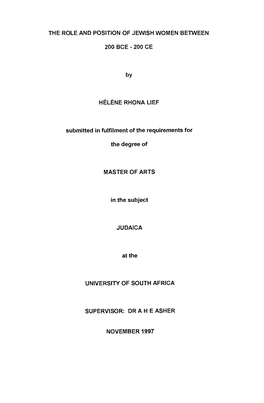 The Role and Position of Jewish Women Between 200