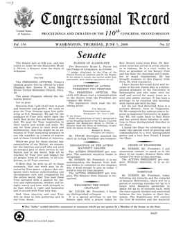 Congressional Record United States Th of America PROCEEDINGS and DEBATES of the 110 CONGRESS, SECOND SESSION