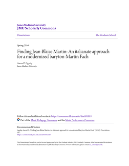 An Italianate Approach for a Modernized Baryton-Martin Fach Aaron D