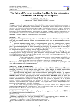 The Extent of Polygamy in Africa, Any Role for the Information Professionals in Curbing Further Spread?