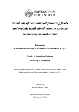 Suitability of Conventional Flowering Fields and Organic Lentil Mixed-Crops to Promote Biodiversity on Arable Land