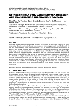 Establishing a Euro-Asia Network in Design and Manufacture Through Eu Projects