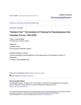 “Soldiers First”: the Evolution of Training for Peacekeeping in the Canadian Forces, 1956-2000