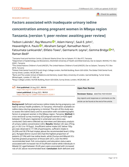 Factors Associated with Inadequate Urinary Iodine Concentration Among Pregnant Women in Mbeya Region