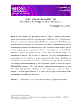 RAUL SEIXAS E O ANO DE 1968: O Que Houve Na França Vai Mudar Nossa Dança