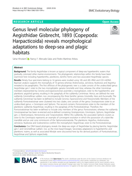 Genus Level Molecular Phylogeny of Aegisthidae Gisbrecht, 1893