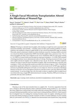 A Single Faecal Microbiota Transplantation Altered the Microbiota of Weaned Pigs