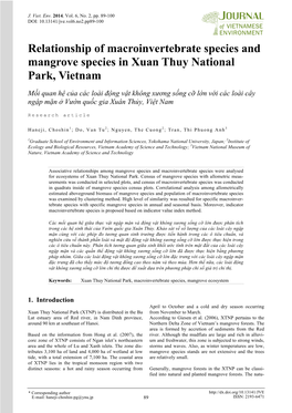 Relationship of Macroinvertebrate Species and Mangrove Species in Xuan Thuy National