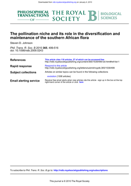 Maintenance of the Southern African Flora the Pollination Niche and Its