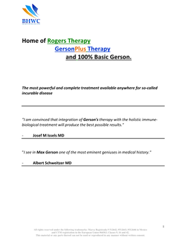 Home of Rogers Therapy Gersonplus Therapy and 100% Basic Gerson