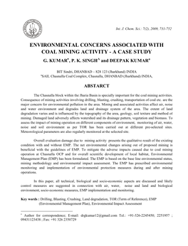 Environmental Concerns Associated with Coal Mining Activity - a Case Study G