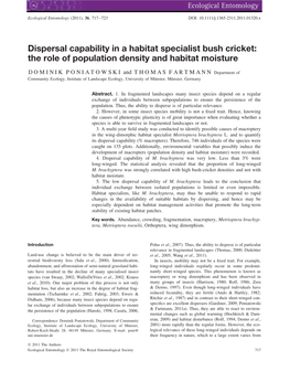 Dispersal Capability in a Habitat Specialist Bush Cricket: the Role of Population Density and Habitat Moisture