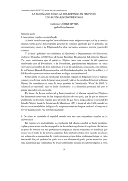 La Enseñanza Regular Del Español En Filipinas: Una Buena Lección De Cosas
