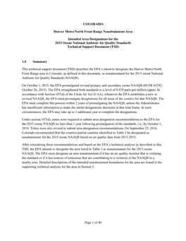Denver Metro/North Front Range Nonattainment Area Intended Area