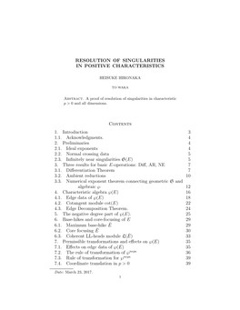 Resolution of Singularities in Positive Characteristics