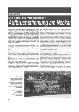 Die Fans Des Vfb Stuttgart: Aufbruchstimmung Am Neckar