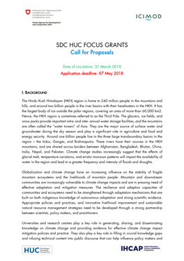 SDC HUC FOCUS GRANTS Call for Proposals