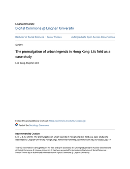 The Promulgation of Urban Legends in Hong Kong: Li's Field As a Case Study