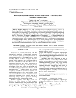 Assessing Computer Knowledge in Senior High School: a Case Study of the Upper East Region in Ghana