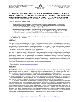 Synthesis of Alkenes: Claisen Rearrangement of Allyl Vinyl Ethers, Part Iii; Mechanistic Views; the Organic Chemistry Notebook Series, a Didactical Approach, Nº 11