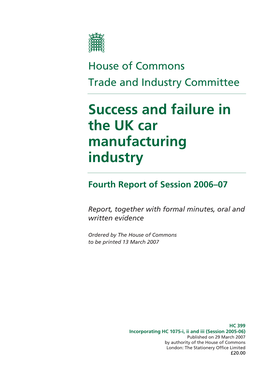 Success and Failure in the UK Car Manufacturing Industry