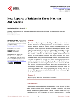 New Reports of Spiders in Three Mexican Ant-Acacias