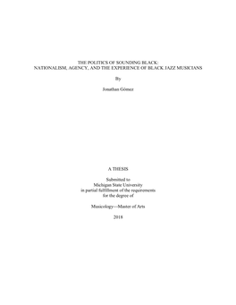 The Politics of Sounding Black: Nationalism, Agency, and the Experience of Black Jazz Musicians