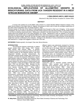 Ecological Implications of Allometric Growth in Brachyurans: Data from Uca Tangeri Resident in a West African Mangrove Swamp