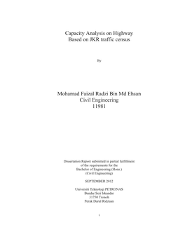 Capacity Analysis on Highway Based on JKR Traffic Census Mohamad