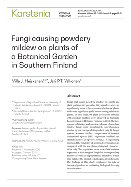 Fungi Causing Powdery Mildew on Plants of a Botanical Garden in Southern Finland