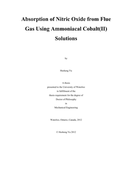 Absorption of Nitric Oxide from Flue Gas Using Ammoniacal Cobalt(II) Solutions