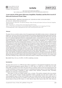 A New Species of the Genus Odorrana (Amphibia: Ranidae) and the First Record of Odorrana Bacboensis from China