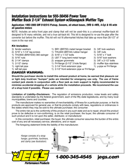 JEGS 30456 Exhaust System Kit Installation Instructions