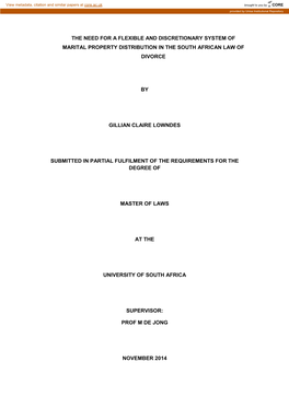 The Need for a Flexible and Discretionary System of Marital Property Distribution in the South African Law of Divorce