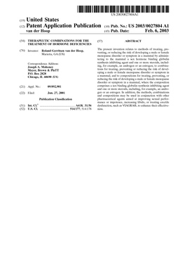 (12) Patent Application Publication (10) Pub. No.: US 2003/0027804 A1 Van Der Hoop (43) Pub