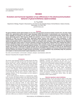 REVIEW Evolution and Hormonal Regulation of Sex Differences in the Electrocommunication Behavior of Ghost Knifefishes (Apteronotidae)